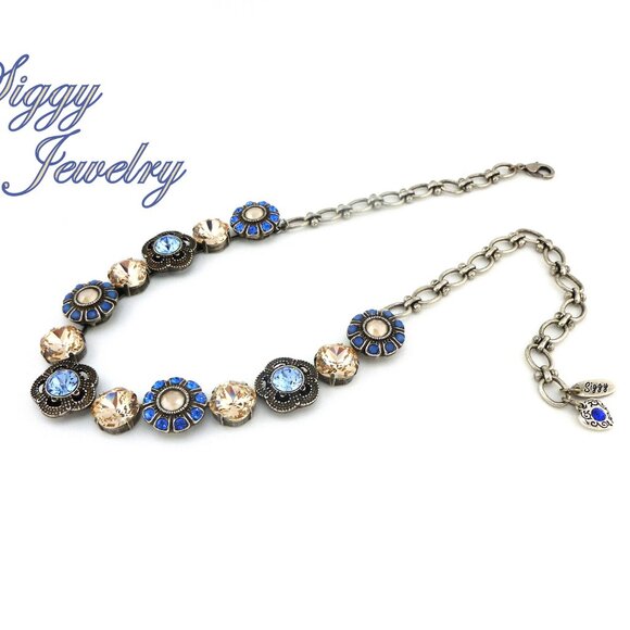 Starlight Bay Flower Statement Necklace Made with Genuine Swarovski Crystals - Picture 5 of 6